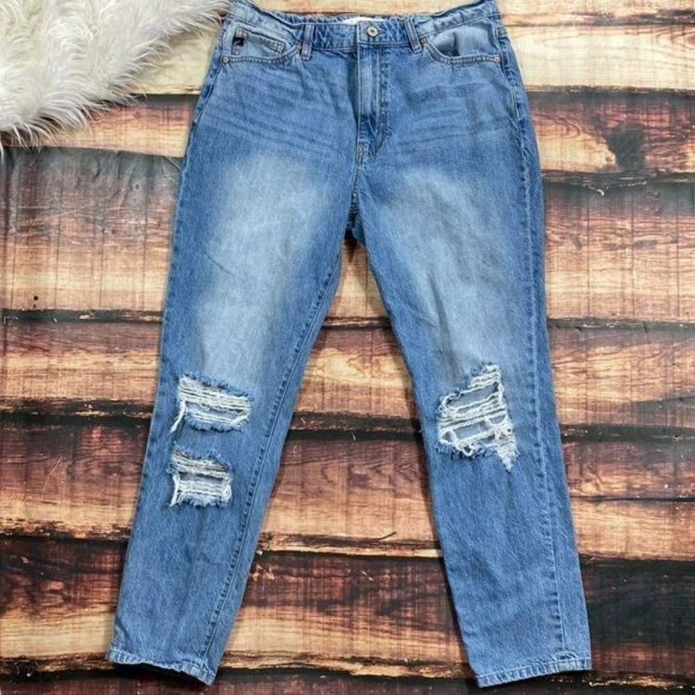 KanCan Mom Jeans Distressed Light Wash